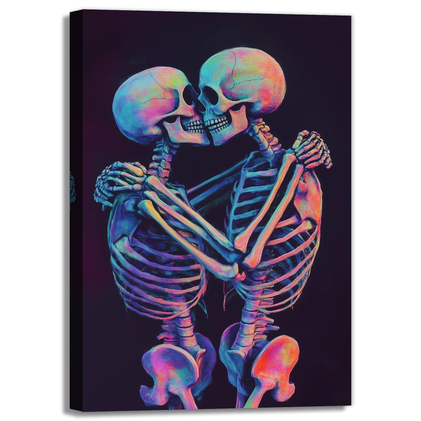 Skeleton Wall Art Kissing Skull Art Poster Skeleton Lover Picture Print On Canvas Abstract Horrible Theme Painting Framed Artwork Living Room Decor(Artwork-3,12"x18")