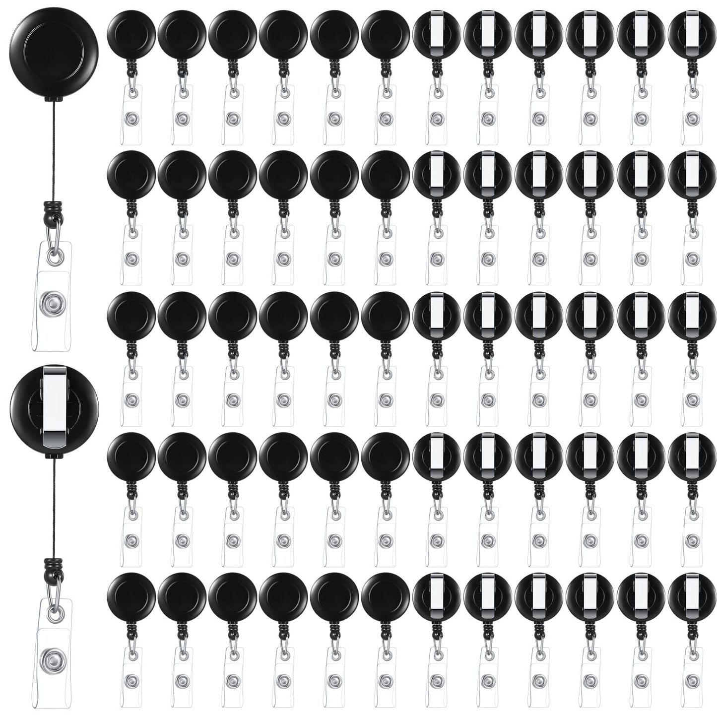 Handepo 200 Pcs Retractable Badge Reels Bulk Retractable Badge Holders with Clips ID Holder Key Ring Clip for Office Worker Students Teachers Doctor Nurse Name ID Card Holder Key Card(Black)