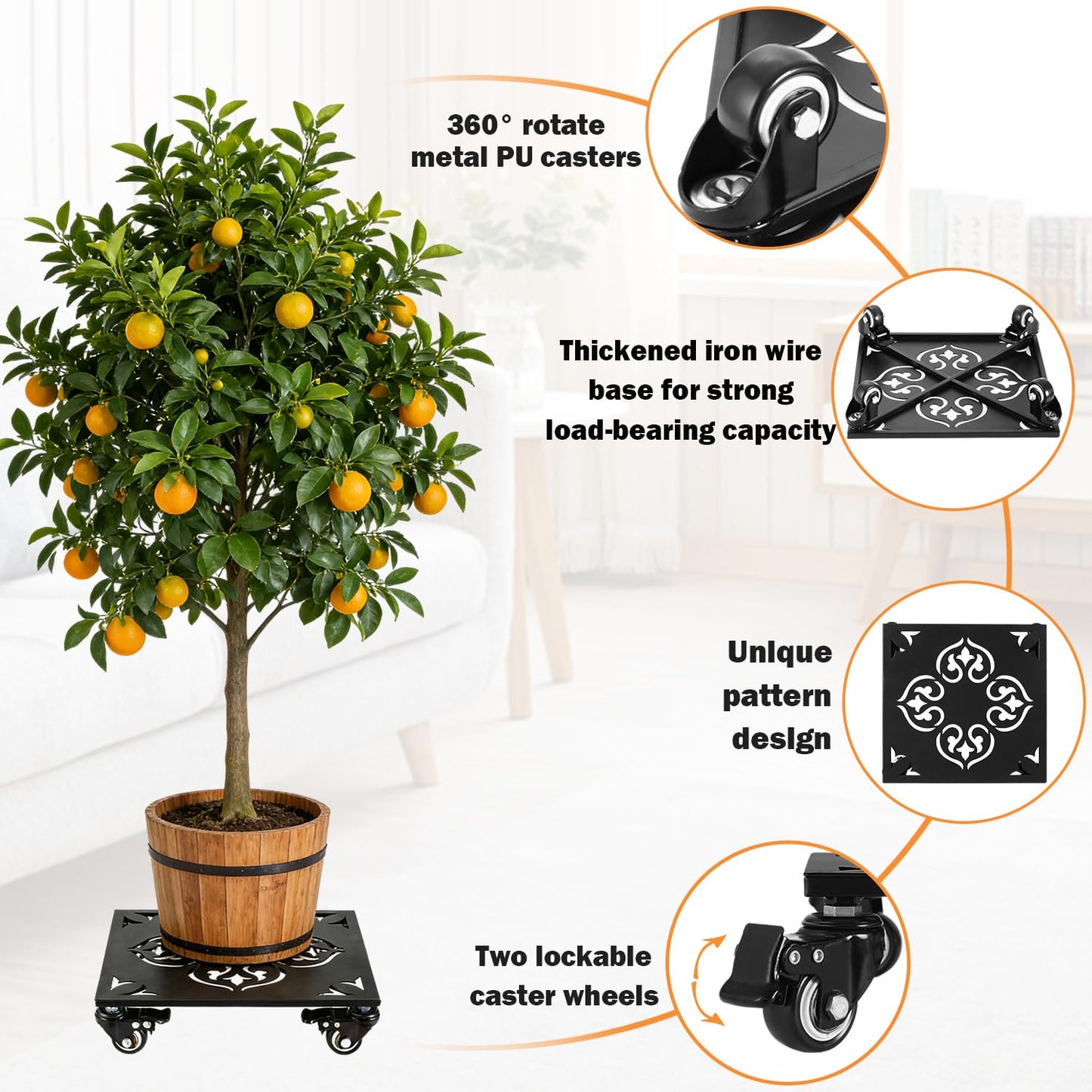 1 Pack Large Square Metal Plant Caddy with Wheels 13.5 Inches Heavy-duty Rolling Plant Stands with Casters Wheeled Flower Pot Mover Rollers Rust-proof Iron Planter Dolly Coasters Indoor Outdoor Use