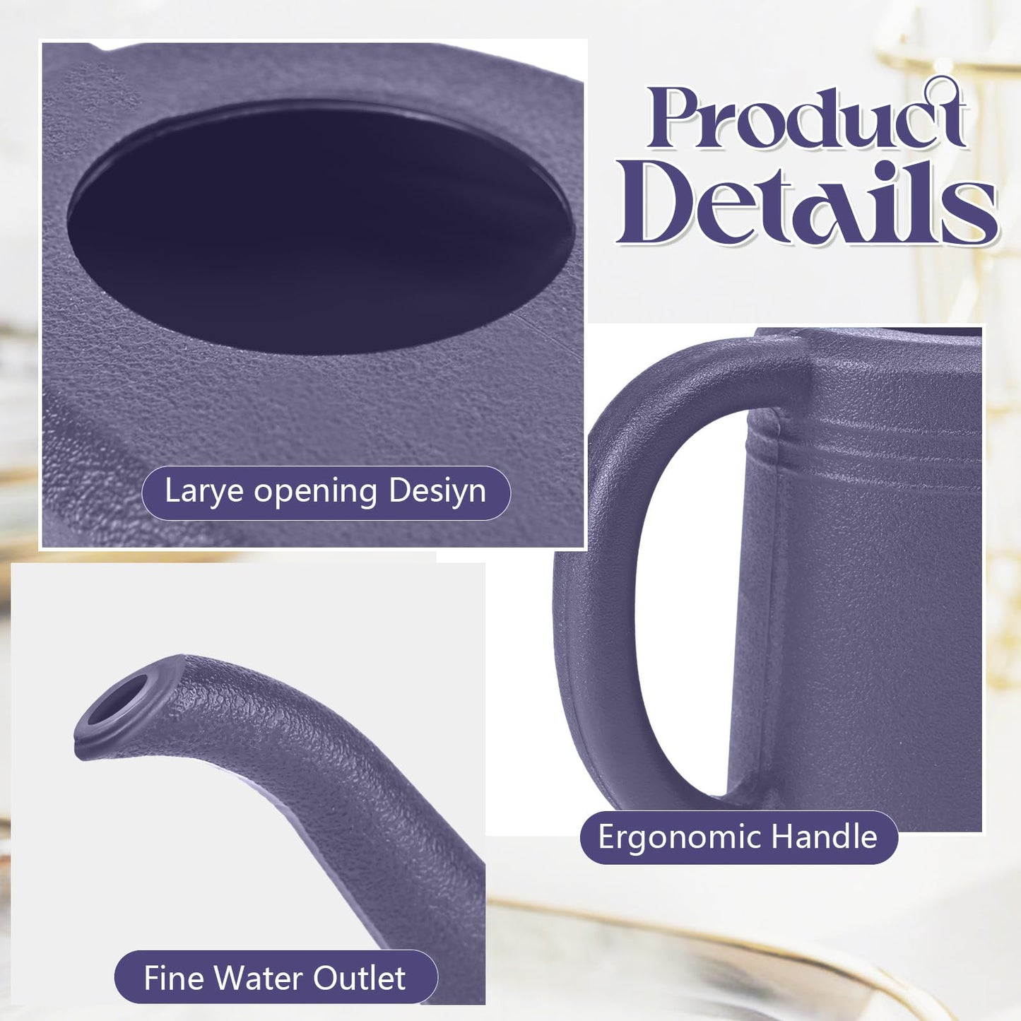 VKPLITE Grip Watering Can for Garden Indoor Plants Outdoor Plant House Flower - 1/4 Gallon - Purple