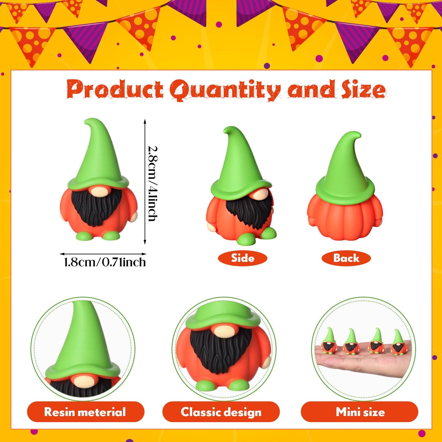 Roowest 60 Pcs 60 Pcs Mini Christmas Gnomes Figurines Decorations Miniature Resin Gnomes Tiny Santa Deer Gingerbread Man Dwarf Figurine to Hide Ornaments for Village Table Decor (Pumpkin)