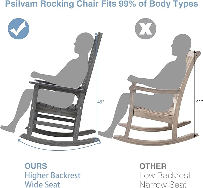Psilvam Outdoor Rocking Chair, Poly Lumber Oversized Rocking Chair