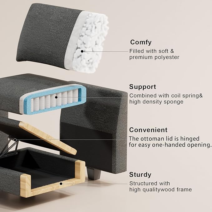 Belffin Chenille Corner Seat for Modular Couch. Sectional Sofa Module. Dark