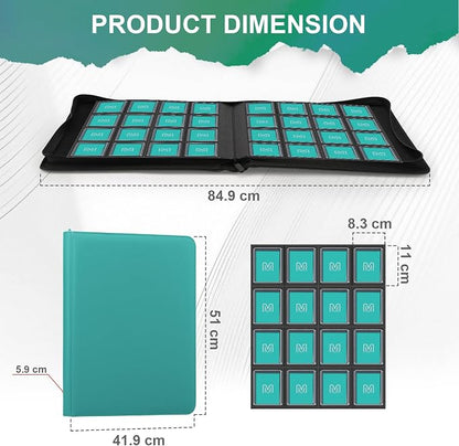 16 Pocket Toploader Binder,Holds 640 Top Loaders,Top Loader Binder for 3" x 4"Rigid Cards,Sleeves Card Collection Binder,20 Double Sided Pages,Compatible with Trading & Sports Holder (16Cyan)