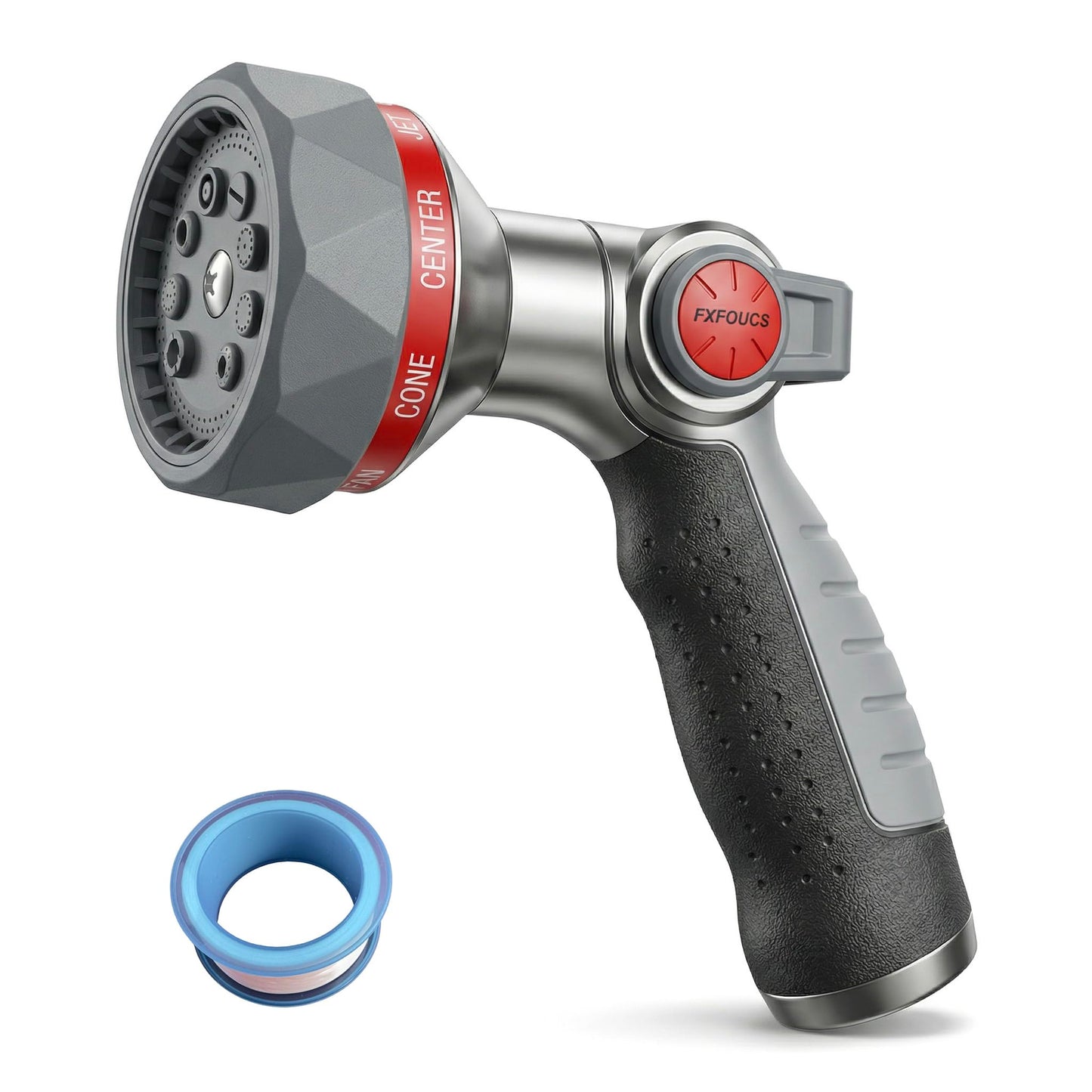 FXFOUCS Garden Hose Nozzle Sprayer-This High Heavy-Duty Spray Nozzle Offer 9 Watering Patterns for Watering Plants,Lawns &Gardens,Washing Cars,Household Cleaning and Showering Pets (Red-black)