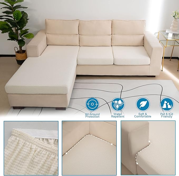 Water Repellent Sectional Couch Covers L Shaped Sofa Cushion Covers, Stretch
