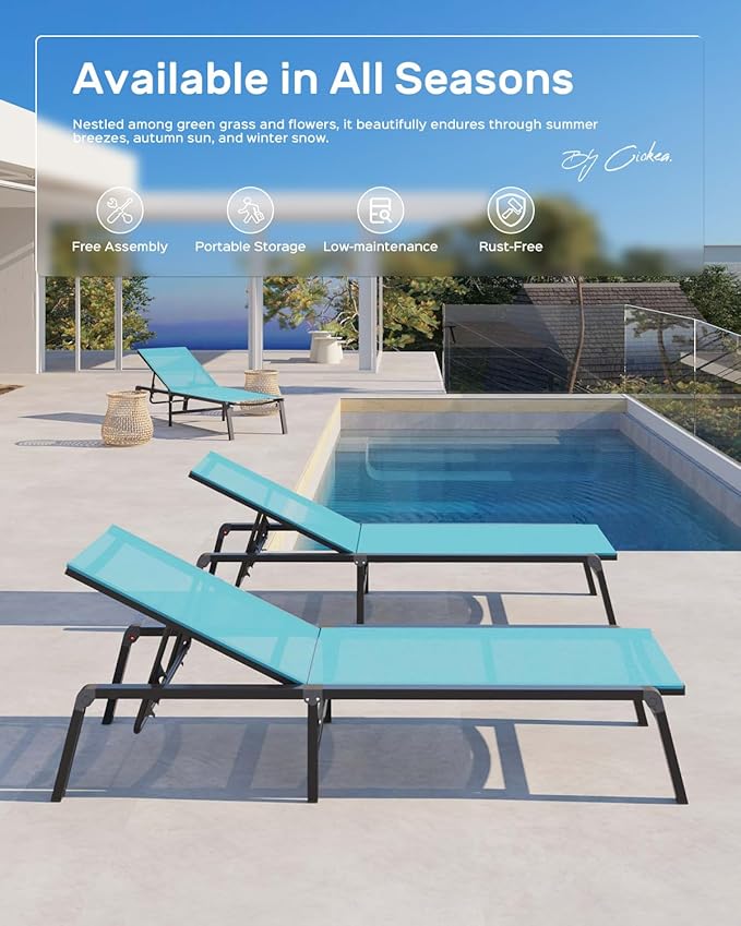 Patio Chaise Lounge Chair Set of 4, Foldable Lounge Chair