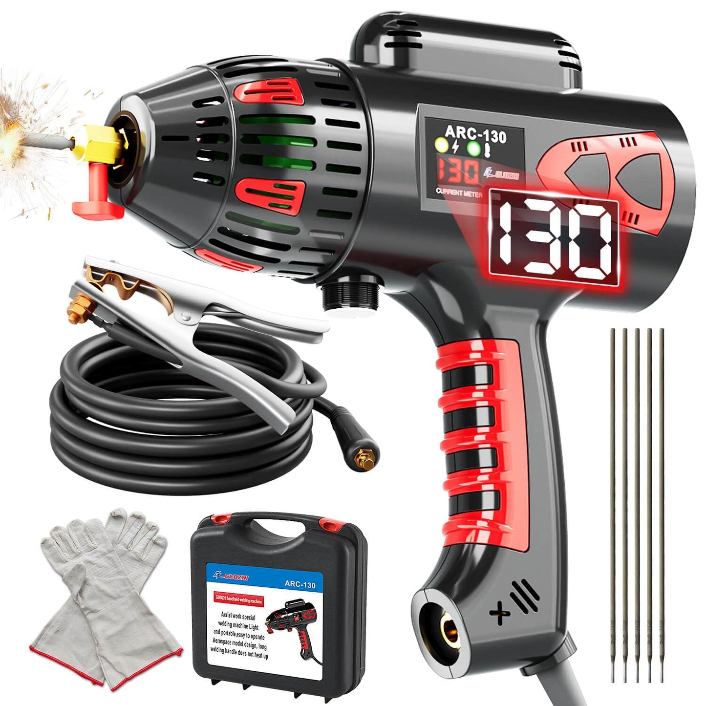 GZ GUOZHI Welding Machine Handheld, 110V 130Amp Portable ARC Welder Hand Held Welder Machine, Digital Display IGBT Inverter with Welding Tool Set and Toolbox