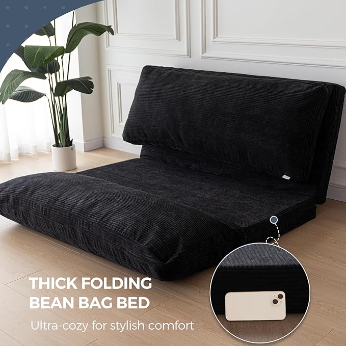 MAXYOYO Folding Sofa Bed, Extra Thick and Long Floor Sofa Convertible Sleeper