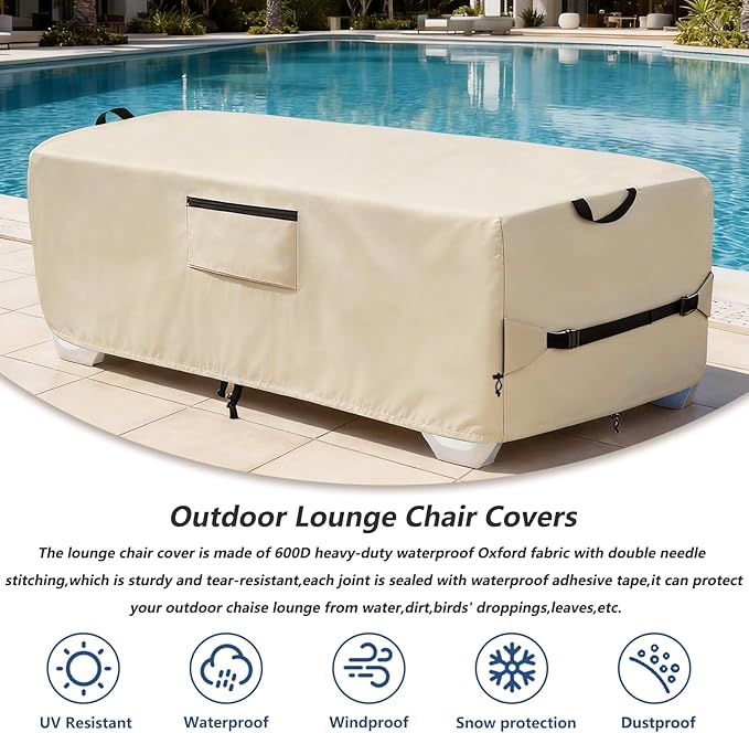 Waterproof Patio Lounge Chair Cover 2 Pack, Heavy Duty 600D Waterproof Outdoor