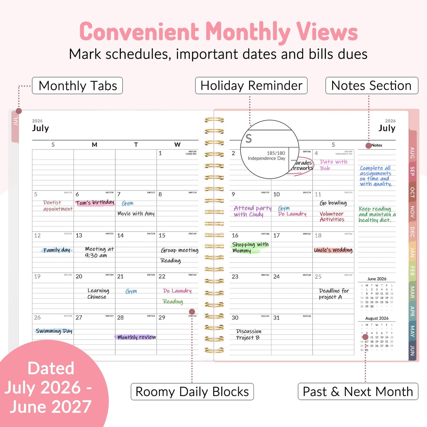 Teacher Planner 2026-2027, Forvencer Academic Planner 2026-2027, Jul 2026 - Jun 2027, 8.5"x11", Weekly & Monthly Planning Book with 7 Periods, School Agenda for Teacher Student Homeschool, A4, Pink