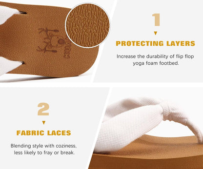 KuaiLu Flip Flops Women Arch Support Yoga Mat Comfortable Summer Beach Walking Thong Cushion Sandals Slip on Outfits Travel Essentials Orthotic Slides Indoor Outdoor Slippers Shoes White Khaki Size 8