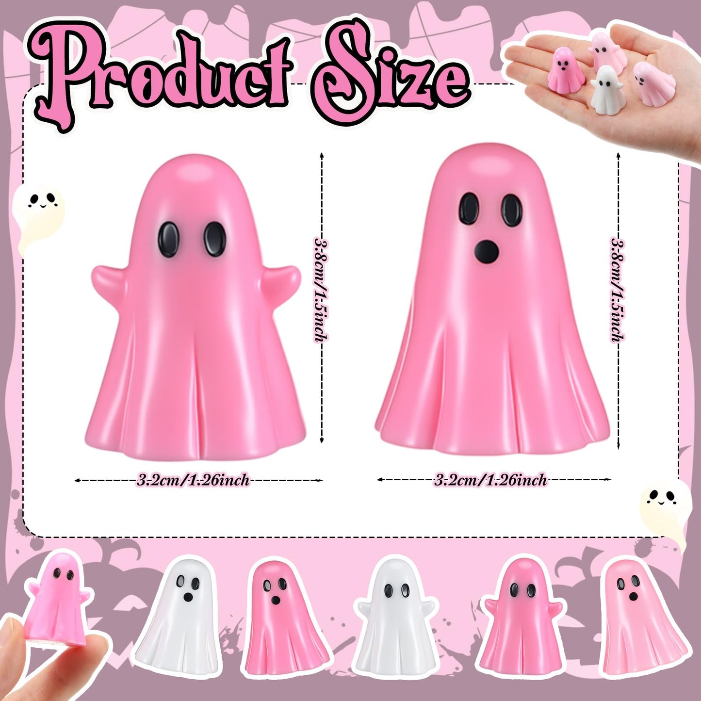 Beeveer 50 Pcs Halloween Mini Ghost Figurines Ghost Figurines Resin Small Miniature Figures Spooky Tiered Tray Decor Garden Cake Topper Dollhouse Micro Home Tabletop Landscape Decor