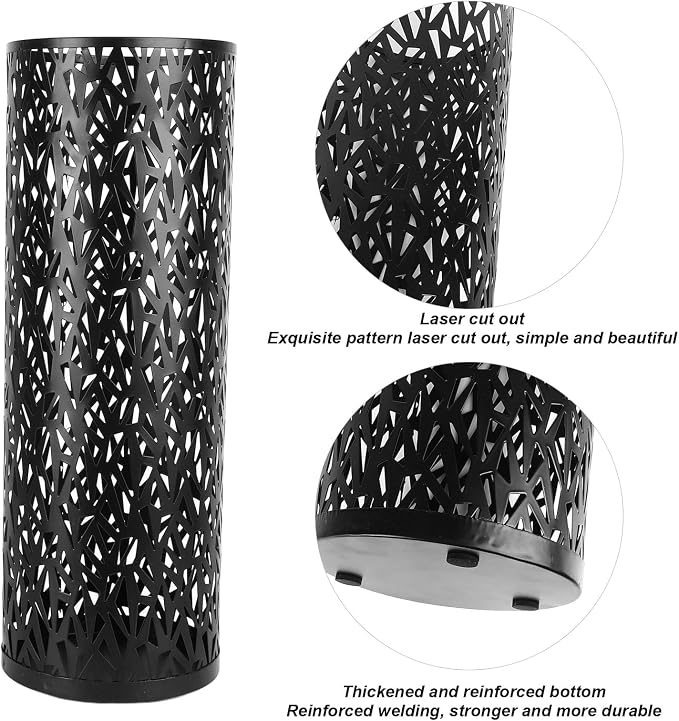 Metal Round Umbrella Stand Rack,Umbrella Holder Organizer Bin Hollowed Freestanding Canes Walking Sticks Holder for Entryway Home Hotel Office Decor (L)