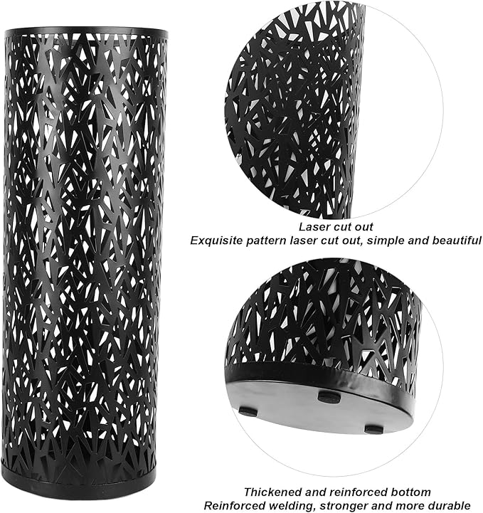 Metal Round Umbrella Stand Rack,Umbrella Holder Organizer Bin Hollowed Freestanding Canes Walking Sticks Holder for Entryway Home Hotel Office Decor (M)