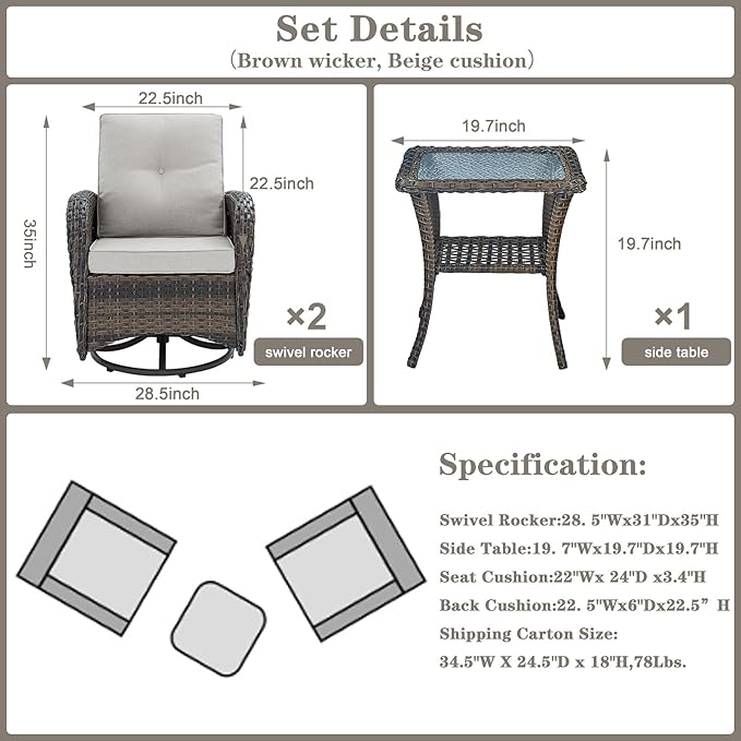 Belord Patio Wicker Chairs Swivel Rocker