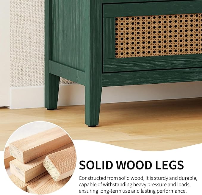 31.5" Retro Green Accent Storage Cabinets, Boho 3-Drawer Cabinets