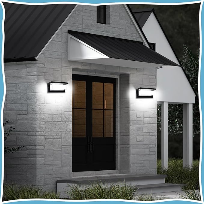 Porch Lights Outdoor 6000K, 18W 1800LM Modern LED Wall Light IP65 Waterproof Aluminum Exterior Fixture Easy to Install for Garage, Patio, Backyard (6 Pack)
