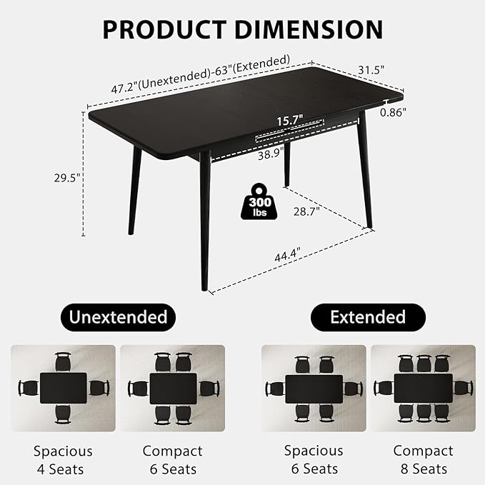 Muwuele Solid Wood Extendable Dining Table