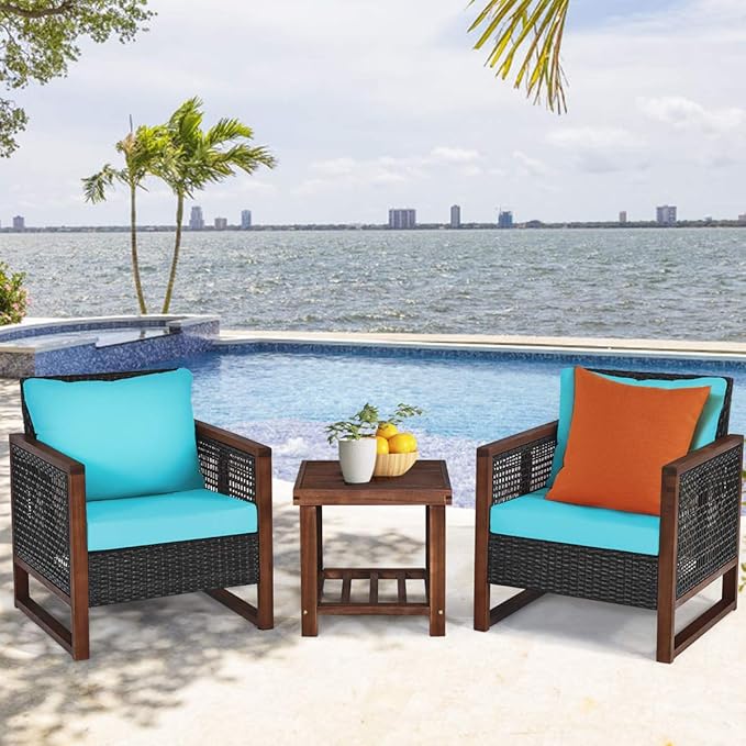 Tangkula 3 Pieces Patio Wicker Furniture Set, Rattan Outdoor Sofa Set