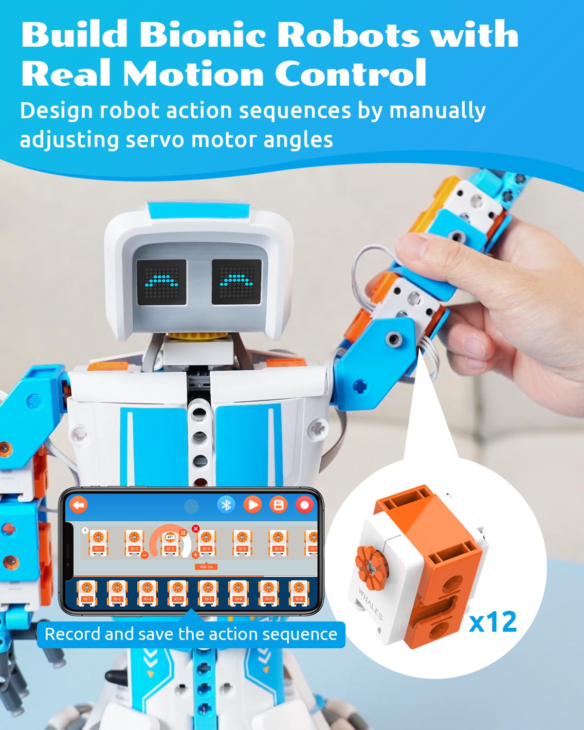 WhalesBot E9 Pro Robot Engineering Building Kit for Educators with 12 Servo Motor Joints, Learn Scratch & Python Programming, STEM Educational Science Kits for Teens Boys & Girls 12-18