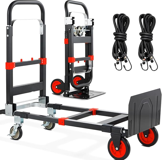3-in-1 Folding Hand Trucks, 600Lbs Convertible Hand Truck Dolly, Heavy Duty