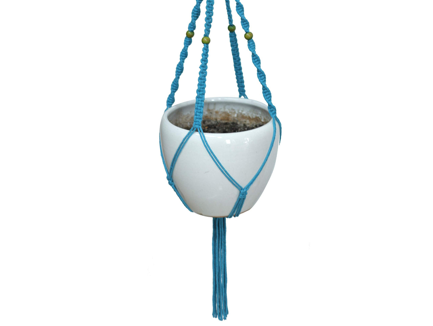 Macrame Plant Hanger & Holder, Hanging Planter 4 Legs Double Deck for 8 inch to 10 inch Two Pots Indoor Outdoor Hanging Planter Cotton Rope 67 Inch with Metal Ring (Cotton-Turquoise)