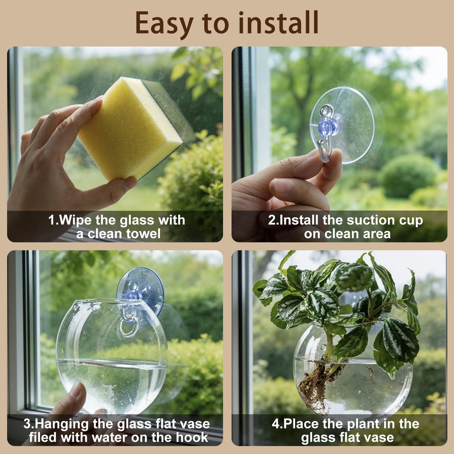 Window Propagation Stations, Oblate Glass Terrariums Planter with Suction Cup Hook, Wall Hanging Planters for Hydroponics Plants, Home, Office, Bathroom, Living Room Decor, Gift for Plant Lovers (4)