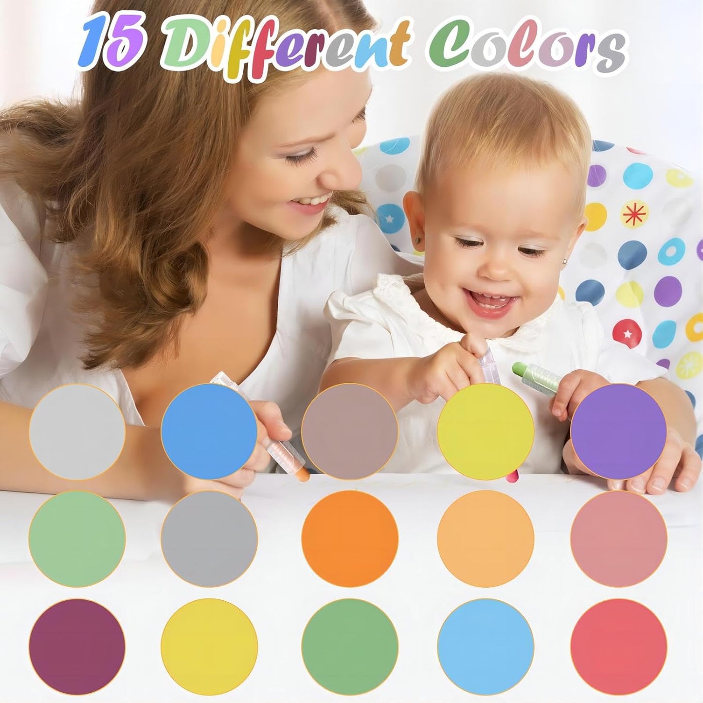MOMJOY Dustless Kids Chalk Set,Washable Chalks for Toddlers, Non-Toxic Colored Chalk Sticks, Blackboard & Sidewalk Fun for Indoor Outdoor Toys&School Use（15PCS）