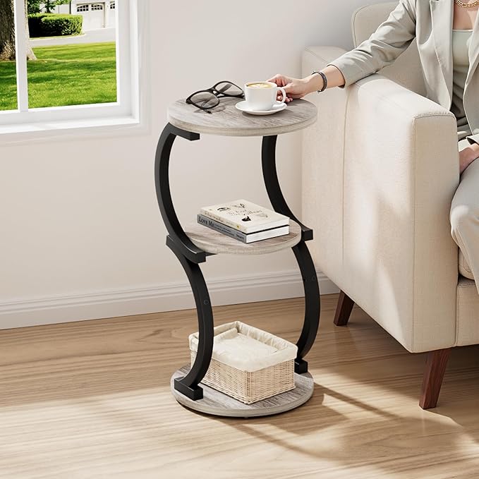 JUSTOGO Small Round Side Table, 3-Tier End Table