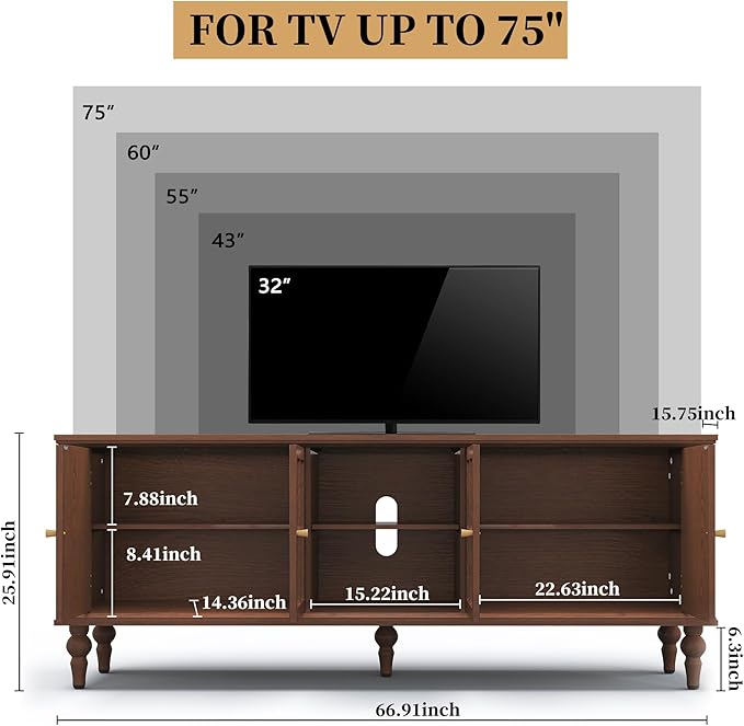 3More 67" Mid Century Modern TV Stand