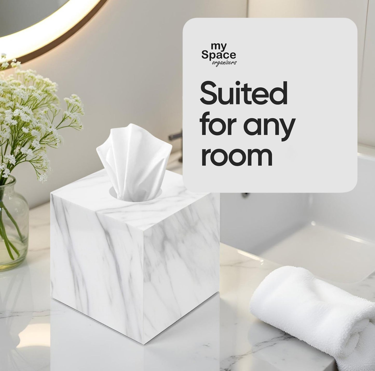 Tissue Box Cover Holder Square Marble Tissue Box Holder Bathroom Vanity Nightstand Bedroom Livingroom Decorative Decor Toilet Organizer Tissues (Marble, Square)