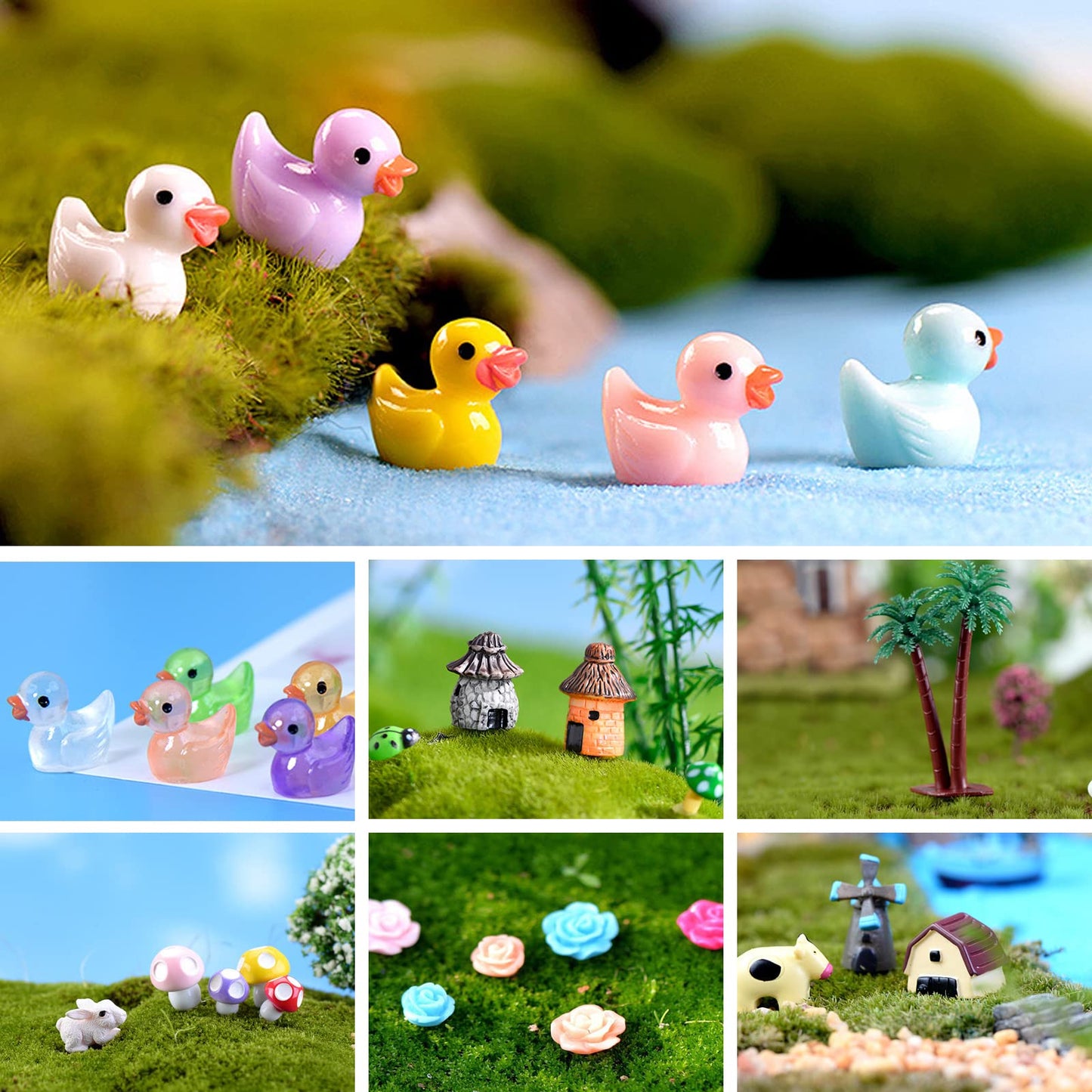 CHAKANLX 200 Pieces Fairy Garden Accessories, Mini Resin Ducks, Fairy Garden Kit, Miniature Figurines, Micro Landscape Ornaments Kit