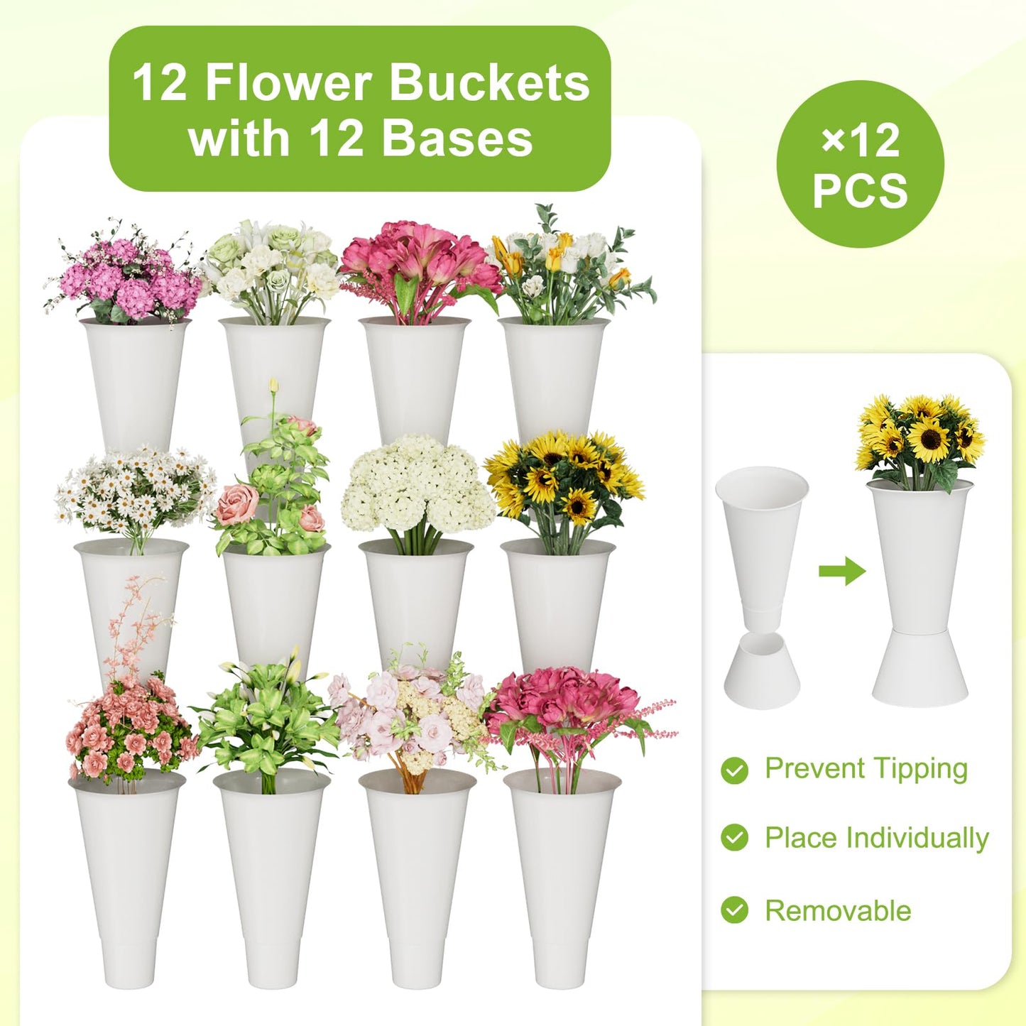 NEYCIL Flower Stand, 3 Tier Flower Display Stand with 12 Buckets, Upgrade Double Circle No Shaking, Outdoor Flower Cart with Wheels for Patio, Garden, Shop, Wedding, Party, Exhibition, Indoor, Gold