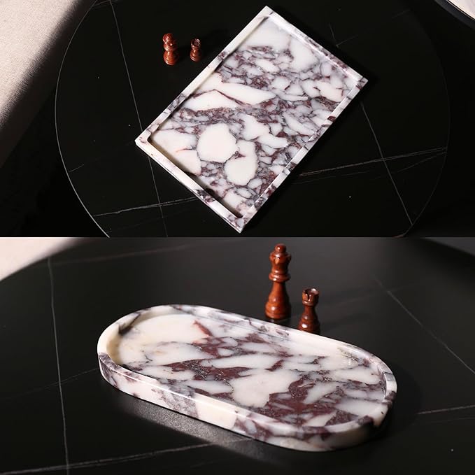 Real Luxurious Natural Marble Vanity Tray Genuine Marble Storage Tray