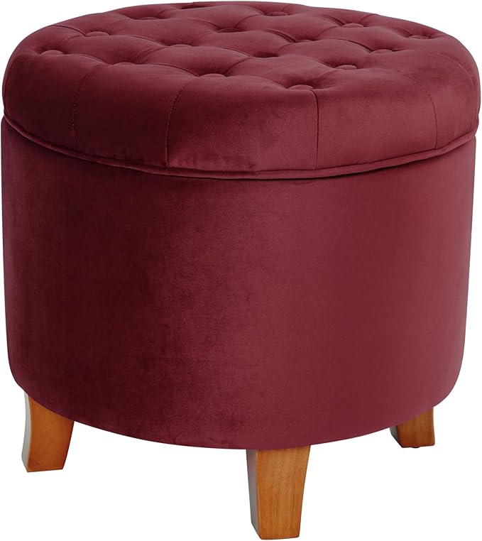 Homepop Home Decor | Upholstered Round Velvet Tufted Foot Rest Ottoman | Ottoman
