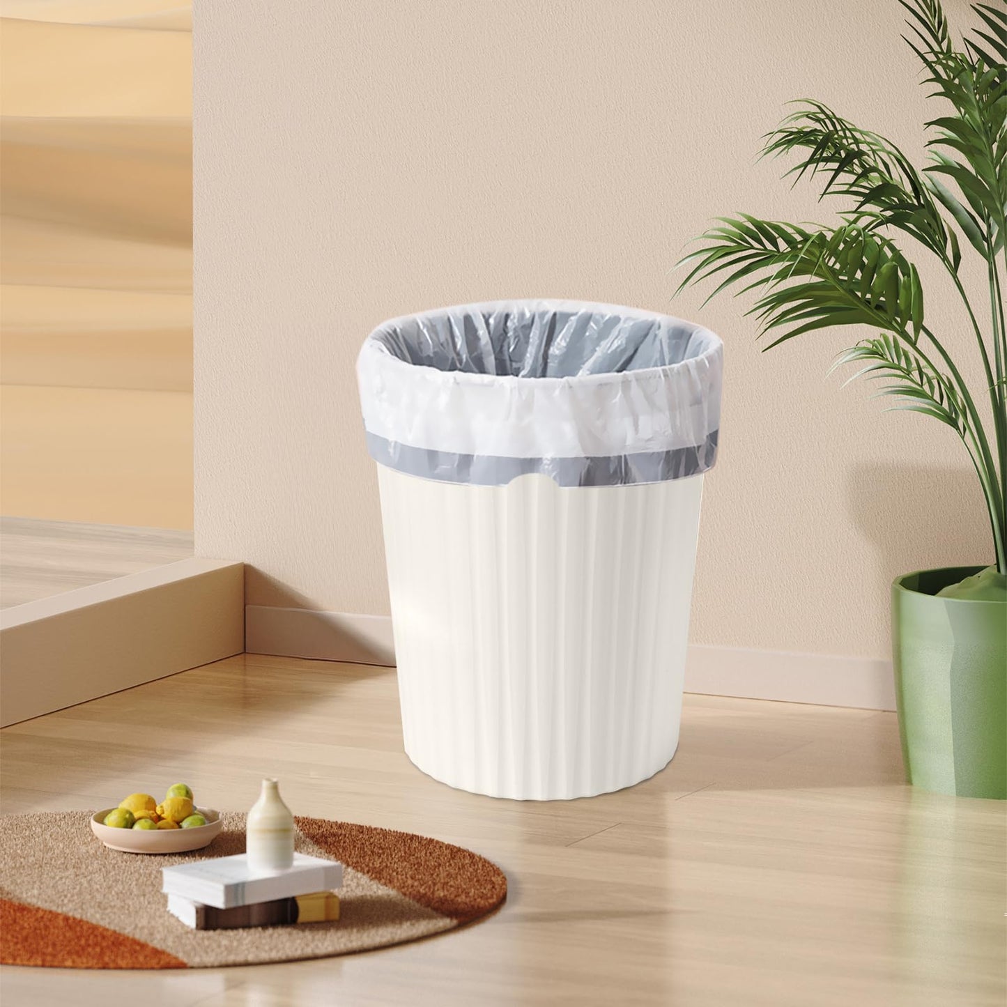 VKPLITE Versatile 2 Gallon Plastic Trash Can - The Compact Bin for Bathroom, Kitchen, or Home Office - Beige
