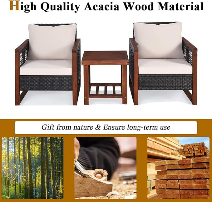 Tangkula 3 Pieces Patio Wicker Furniture Set, Rattan Outdoor Sofa Set