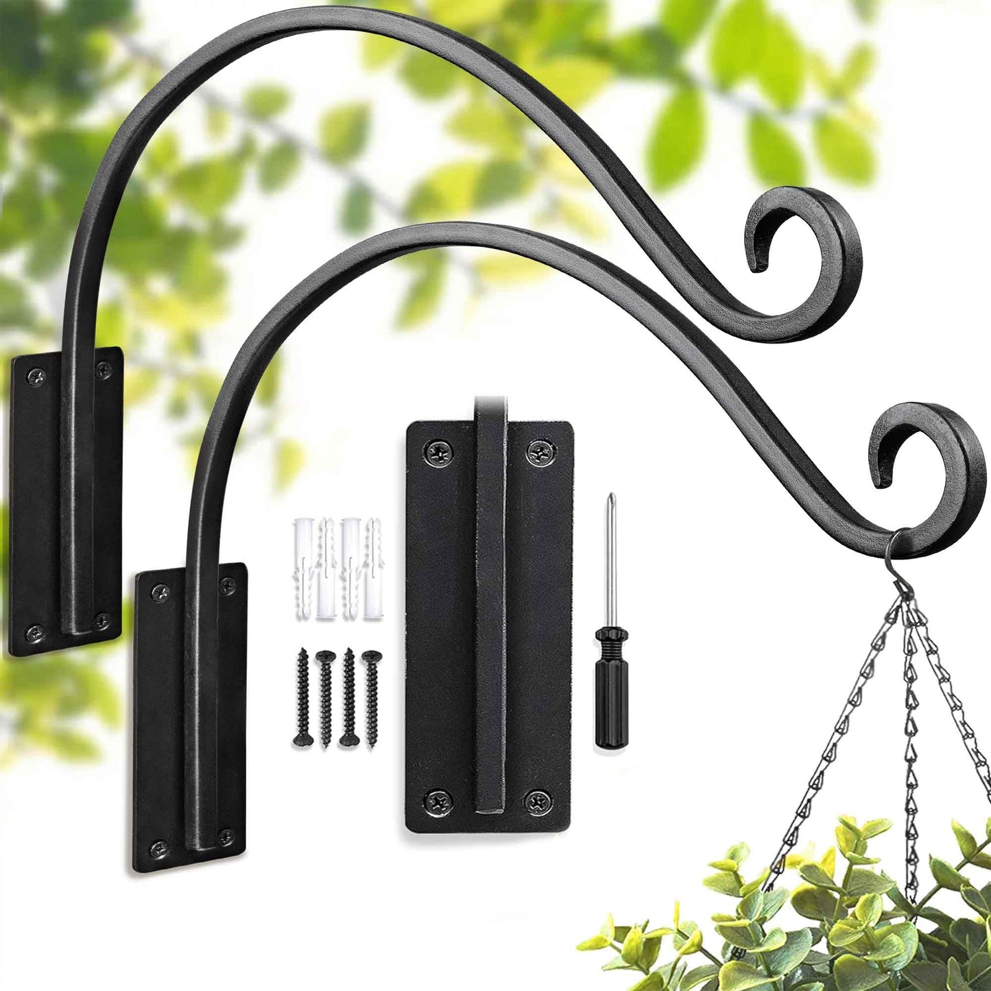 Lifyzoon Heavy Duty Plant Hanger Bracket: 2 Packs 16 Inch Metal Hanging Plant Bracket, 80lbs Weight Capacity - Hanging Plant Wall Hooks for Bird Feeder, Wind Chimes, Flower Baskets, Indoor Outdoor