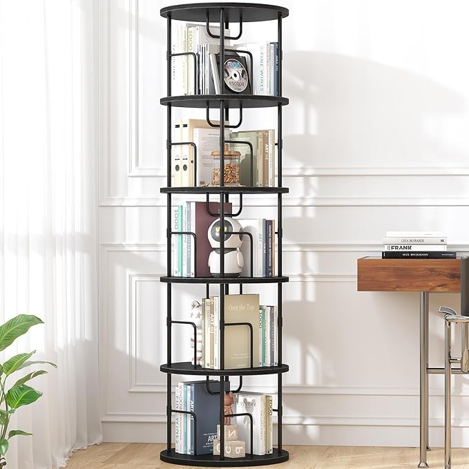 5Tier Rotating Bookshelf, Spinning Bookshelf Tower, 360 ° Display Space Saving