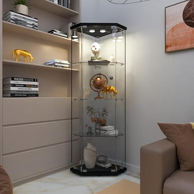 LFT HUIMEI2Y Glass Display Corner Cabinet 4-Shelf, Curio Cabinets Fast