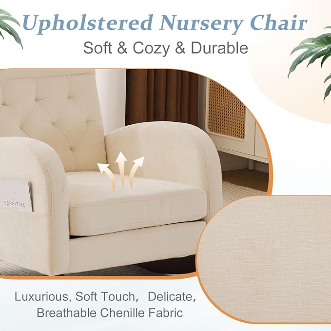 VINGLI Chenille Low Seat Rocking Chair, Upholstered Nursery Glider Chair