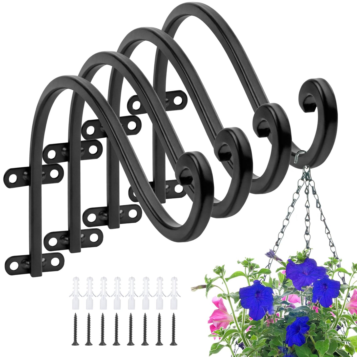 4 Pack Plant Hangers Outdoor, 16 Inch Hanging Basket for Plants Outdoor Brackets, Heavy Duty Plant Hanger Bracket with 80lbs Weight Capacity for Hanging Baskets,Bird Feeders,Lanterns and Wind Chimes