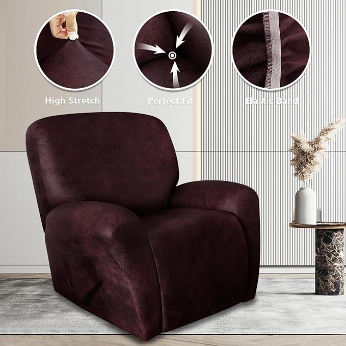 ANARACHON Leather Like Recliner Chair Covers Heavy Duty, 4 Pieces Recliner Cover