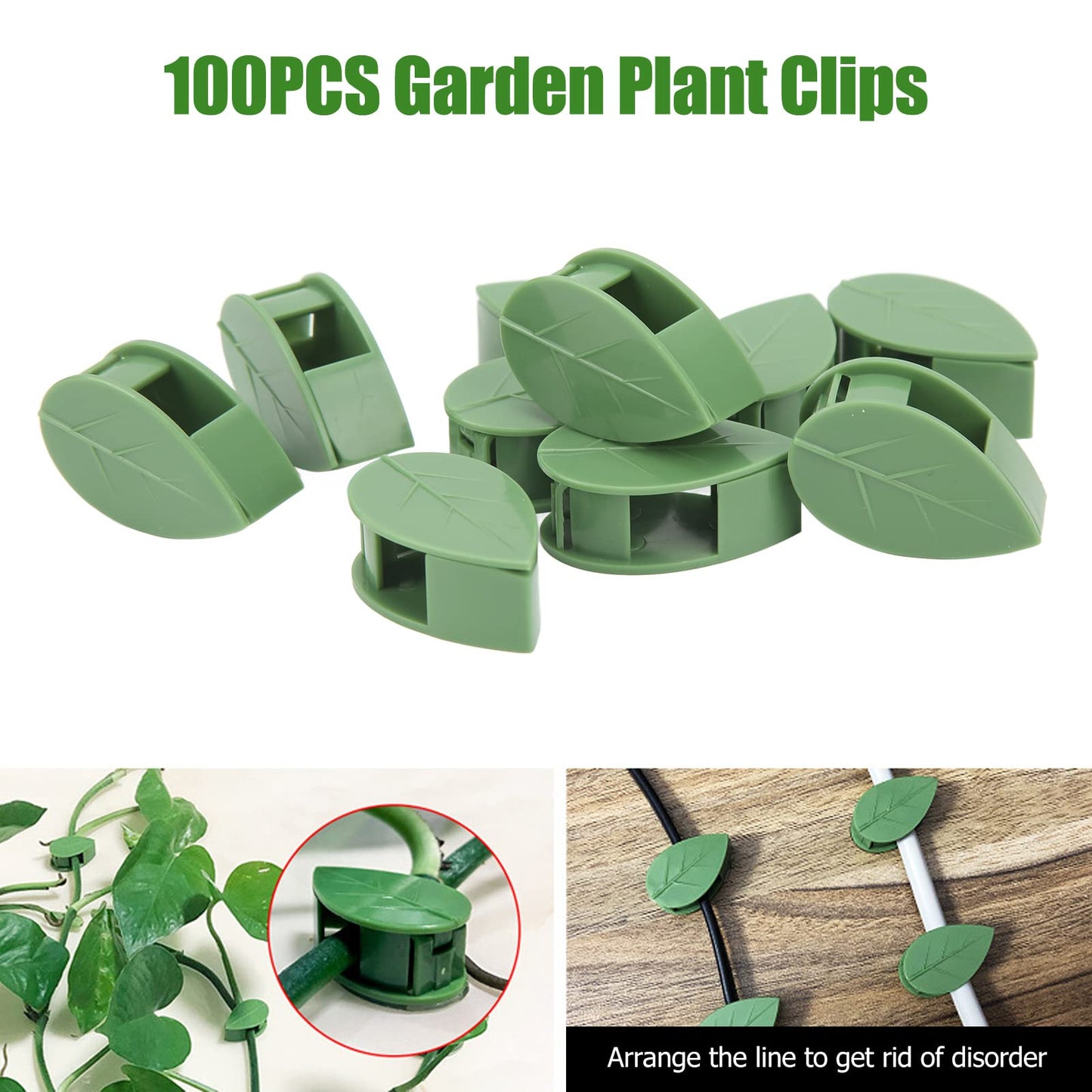 100 Pcs Plant Climbing Wall Fixture Clips Self Adhesive Hook Wall Vines Traction Fixing Support Binding Clips Invisible Holder Climbing Plant Garden Green Leaf Indoor Outdoor Decoration