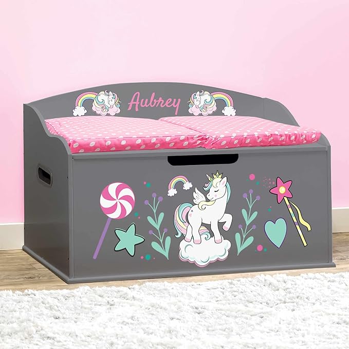 DIBSIES Personalized Creative Wonders Toy Box, Unicorns & Rainbows, 30 x 19.25