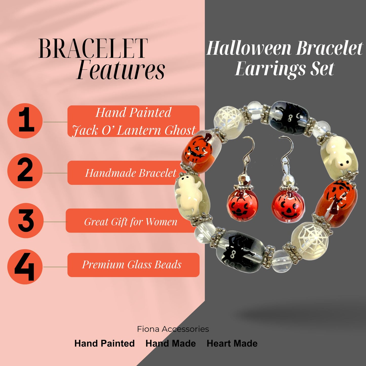 Halloween Bracelet Earrings Set for Women, Spooky Jack O' Lantern Spider Web Ghost Jewelry, Halloween Birthday Gift for Her, 1 set