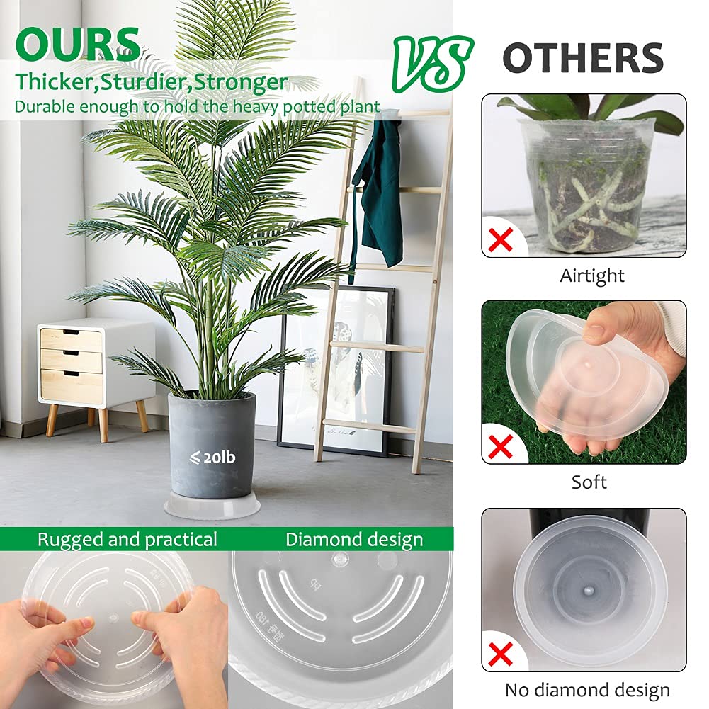 FHWTY 8 Pack of 7 inch Clear Plant Saucer Drip Trays, Plant Tray for Indoor and Outdoor Plants, Thicker & Sturdier & Durable Plastic Plant Saucers Plant Accessories Indoor