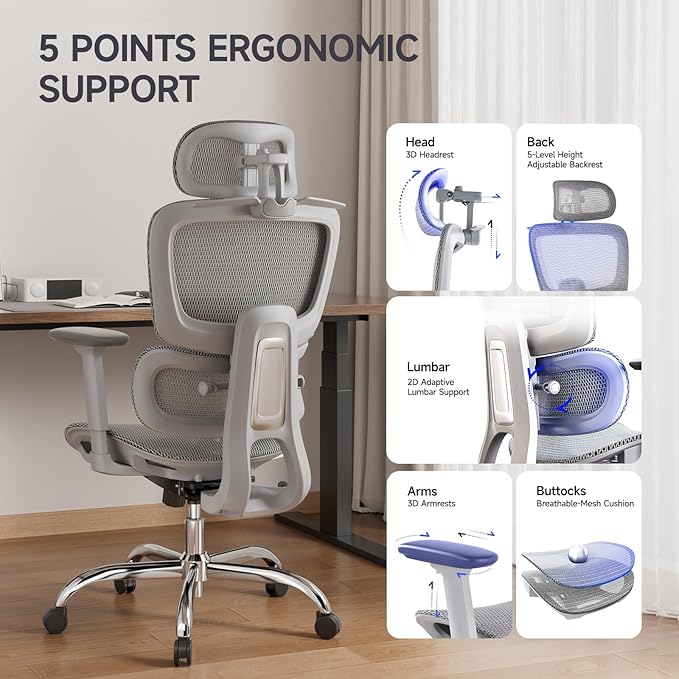 Ergonomic Office Chair with 3D Headrest, Computer Chair with Adjustable