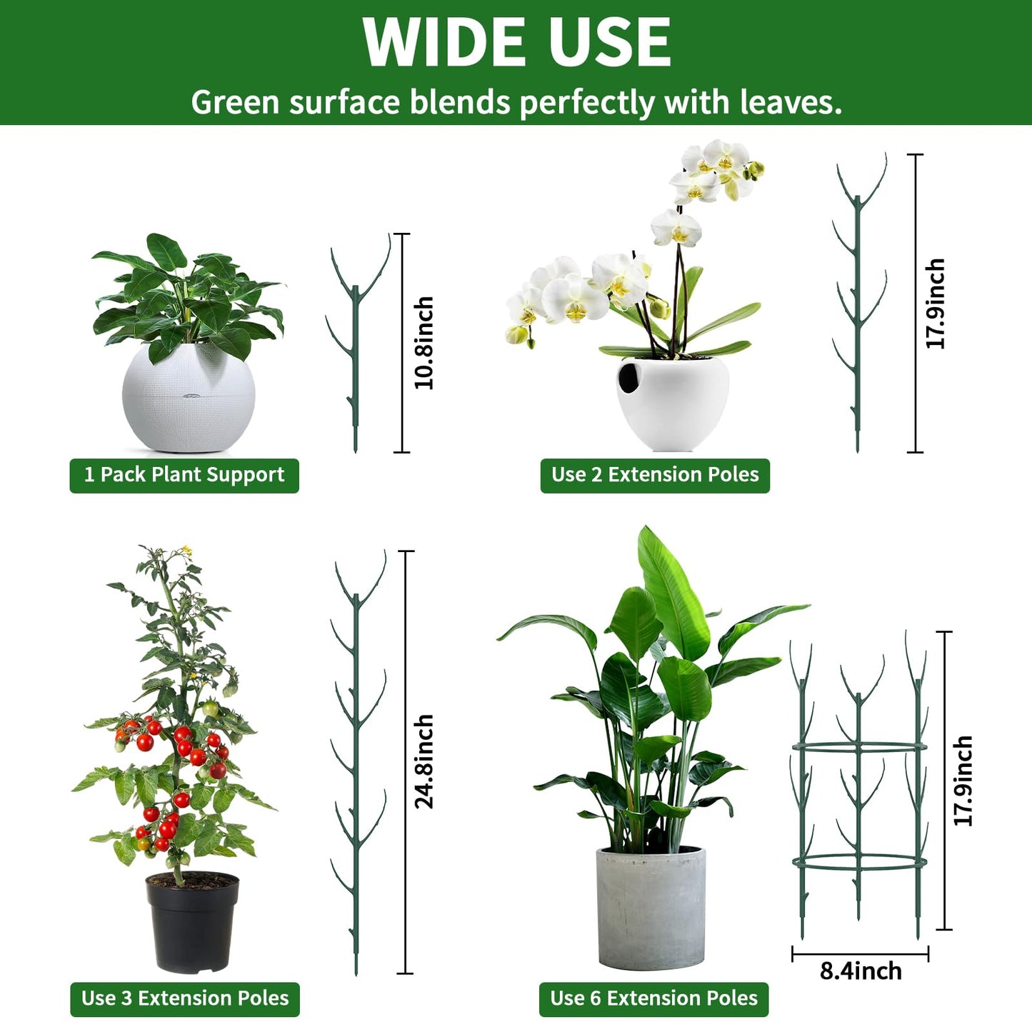 SHAOKAOLU 30Pcs Plant Stakes for Indoor Plants, Stackable Monstera Stake with Stem Supports & Garden Wire for Monstera, Pothos, Money Plant, Outdoor Plants